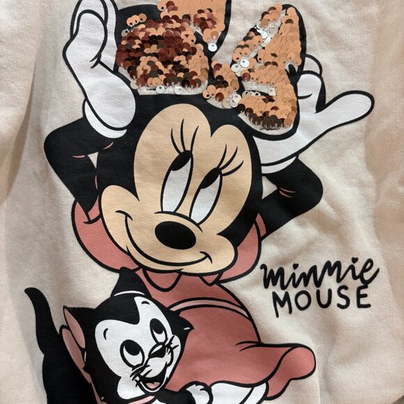 Disney X H&M White Minnie Mouse Sweatshirt US Size 5T/6 Flip Glitter Bow Cleo - Picture 2 of 3